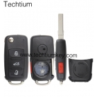 VW 3+1 button flip remote key shell with panic(can't be separated)