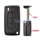 For Fiat 3 buttons flip remote key shell ( 407 Blade  -without battery place )