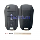 433Mhz 4A chip VA2/307 blade Light button 3 button modified flip remote key for Citroen,Peugeot
