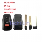 312/314Mhz 4A Chip 231451-2000 HYQ14FBN 4 кнопки удаленного умного ключа для Toyota